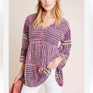 Anthropologie Maeve Lilyana 100% Silk Tiered Tunic Blouse Top in Size Small